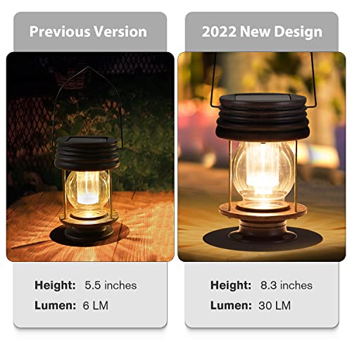 Solar Lanterns Outdoor Waterproof - 8.3" Bright Large Solar Hanging Lights - 2 Pack Solar Powered LED Metal Retro Lights Great Decor for Patio, Gardens, Yards, Path, 30 Lumens (Warm Light)