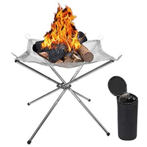 hoedia portable fire pit outdoor 16.5 inch camping fire pit foldable, steel mesh fire pits fireplace for camping, outdoor, patio, backyard and garden (silver)
