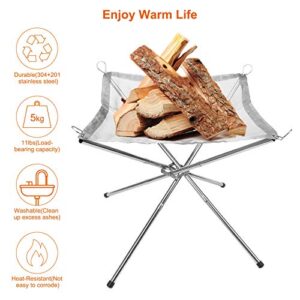 Hoedia Portable Fire Pit Outdoor 16.5 Inch Camping Fire Pit Foldable, Steel Mesh Fire Pits Fireplace for Camping, Outdoor, Patio, Backyard and Garden (Silver)