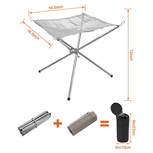 Hoedia Portable Fire Pit Outdoor 16.5 Inch Camping Fire Pit Foldable, Steel Mesh Fire Pits Fireplace for Camping, Outdoor, Patio, Backyard and Garden (Silver)
