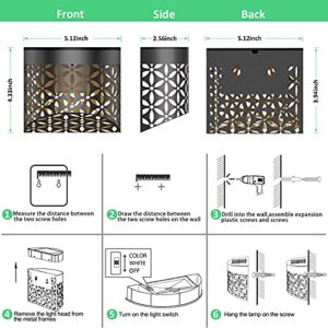 Solar Wall Lights Outdoor Hollow Out Patterns of Petals 4 Pack Solar LED Light Decorative Lamps, for Deck Step Fence Post Pathway and Garden Lighting, 2 Modes Warm White/Color Changing …