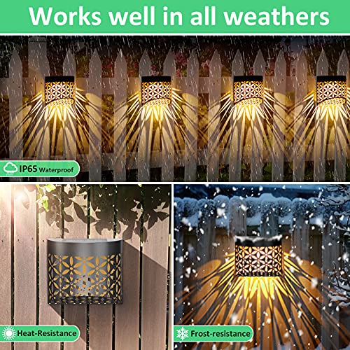 Solar Wall Lights Outdoor Hollow Out Patterns of Petals 4 Pack Solar LED Light Decorative Lamps, for Deck Step Fence Post Pathway and Garden Lighting, 2 Modes Warm White/Color Changing …