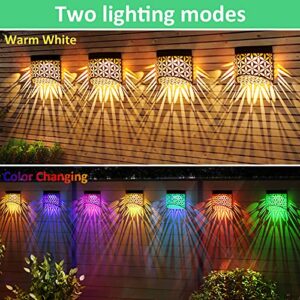 Solar Wall Lights Outdoor Hollow Out Patterns of Petals 4 Pack Solar LED Light Decorative Lamps, for Deck Step Fence Post Pathway and Garden Lighting, 2 Modes Warm White/Color Changing …