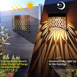 Solar Wall Lights Outdoor Hollow Out Patterns of Petals 4 Pack Solar LED Light Decorative Lamps, for Deck Step Fence Post Pathway and Garden Lighting, 2 Modes Warm White/Color Changing …