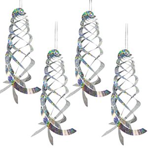 sfcddtlg 4pcs bird repellent spiral reflectors-15.8 inch hanging reflective bird deterrent device for drive birds woodpeckers pigeons geese away from the house garden swimming pool (4pcs)