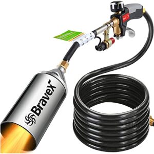 propane torch weed burner – weed torch heavy duty blow torch flamethrower with turbo trigger push button igniter and 10ft hose, high output 800,000btu for garden yard, roof asphalt, ice snow