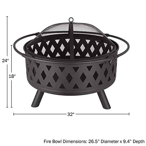 Fire Pit Set, Wood Burning Pit - Includes Screen, Cover and Log Poker - Great for Outdoor and Patio, 32 inch Round Crossweave Firepit by Pure Garden