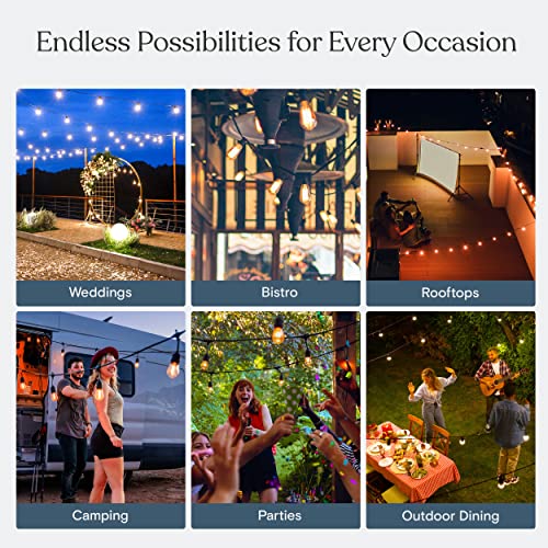Brightech Ambience Pro Solar Powered Outdoor String Lights, Commercial Grade Waterproof Patio Lights, 27 Ft Edison Bulbs, Shatterproof LED Solar String Lights for Outdoors - 1W LED, Soft White Light