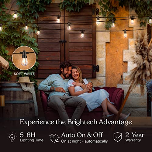 Brightech Ambience Pro Solar Powered Outdoor String Lights, Commercial Grade Waterproof Patio Lights, 27 Ft Edison Bulbs, Shatterproof LED Solar String Lights for Outdoors - 1W LED, Soft White Light