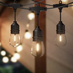 zuske 48ft led outdoor string lights, hanging string lights with 15+1 dimmable edison shatterproof bulbs, ip65 commercial grade waterproof heavy-duty lights for patio, porch, garden, fence