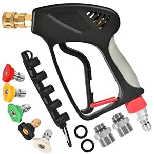 WXMECH Pressure Washer Short Gun, 5000 PSI High Pressure, Trigger Handle and Professional 3/8" Swivel Quick Connect Plug, M22-14mm/15mm Fitting Adapter, 5 Spray Nozzle Tips with Holder