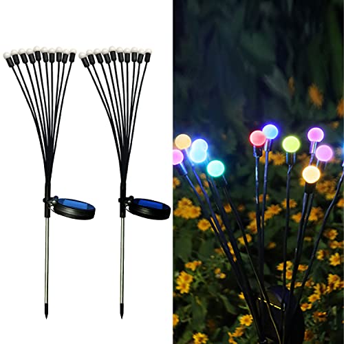 BQOQB 2Pack Solar Powered Firefly Light Starburst Swaying Garden Lights for Outdoor Patio Yard Lawn Pathway Landscape Decor