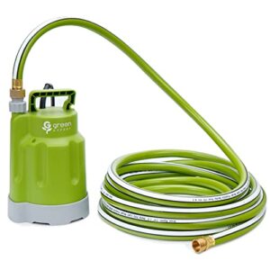 water draining kit by green expert, 1/4hp sump pump with 25ft garden hose, max 1600gph high performance for quickly water removal in pools hot tub spas garden pond flooded house
