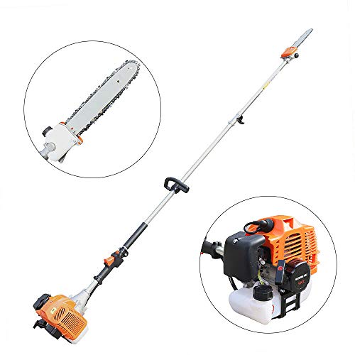 Gas Powered Pole Saw, 52CC 2-Cycle Powerful Chainsaw, Cordless Gas Long Reach Tree Trimmer Pruning Chain Saw, Pole Reach to 8.2 feet for Tree Limb Branches Pruning Garden Tree Trimmer