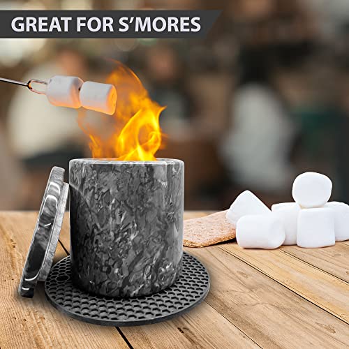 Tabletop Marble Firepit Bowl with Lid and Silicone Mat - Perfect for Indoor and Outdoor Gatherings, Patio Parties, Garden Décor, Camping Trips - Durable and Stylish Design with Natural Stone Finish