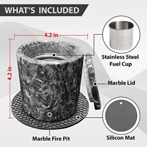 Tabletop Marble Firepit Bowl with Lid and Silicone Mat - Perfect for Indoor and Outdoor Gatherings, Patio Parties, Garden Décor, Camping Trips - Durable and Stylish Design with Natural Stone Finish