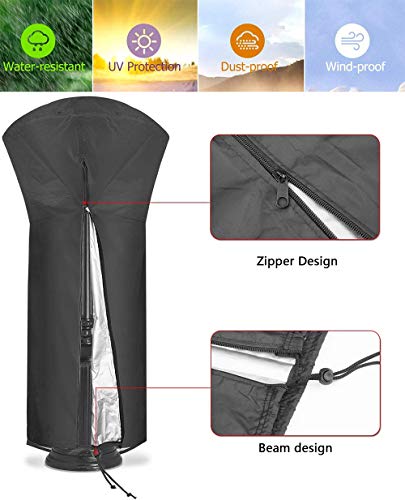 UCARE Patio Heater Cover Waterproof Round Stand Up Outdoor Electric Heater Protector Covers for Garden Veranda Round Furniture Cover Dome Heaters (86x33x19 in/ 221x85x48 cm)