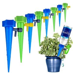 self plant watering spikes 12 pack auto drippers irrigation devices vacation automatic plants water system with adjustable control valve switch design for houseplant, gardenplant, officeplant