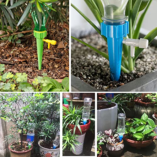 Self Plant Watering Spikes 12 Pack Auto Drippers Irrigation Devices Vacation Automatic Plants Water System with Adjustable Control Valve Switch Design for Houseplant, Gardenplant, Officeplant