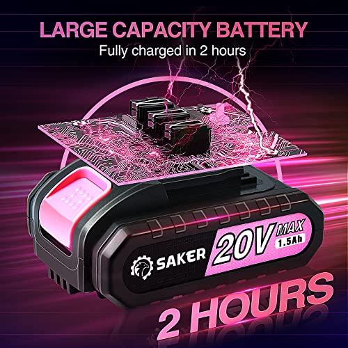 Saker Mini Chainsaw,6 Inch Portable Electric Chainsaw Cordless Pink,Handheld Chain Saw Pruning Shears Chainsaw for Tree Branches,Household and Garden(SAKER MINI CHAINSAW PINK + 2 BATTERIES + 3 CHAINS)