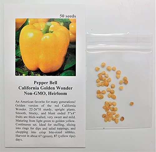 David's Garden Seeds Pepper Bell California Wonder Golden 4472 (Yellow) 25 Non-GMO, Heirloom Seeds