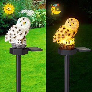 4 Pcs Owl Light Led Solar Outdoor Decorative Waterproof with Stake Garden Decorative Resin Solar Owl Animal Light for Yard Garden Flower Fence Lawn Pathway Walkway Courtyard Gift