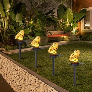 4 Pcs Owl Light Led Solar Outdoor Decorative Waterproof with Stake Garden Decorative Resin Solar Owl Animal Light for Yard Garden Flower Fence Lawn Pathway Walkway Courtyard Gift