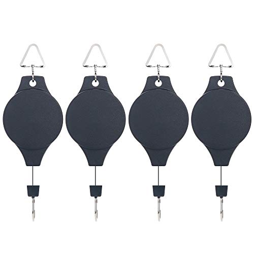 Atvobiy 4 Pack Plant Hook Pulley Retractable Plant Pulleys for Hanging Plants Heavy Duty Outdoor Adjustable Plant Hanger Pulley for Hanging Baskets