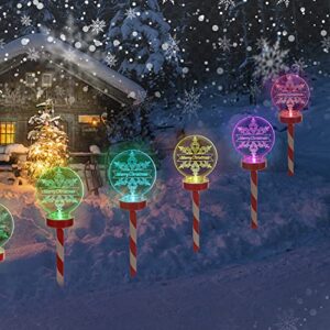 Christmas Snowflake Pathway Lights Outdoor Decoration - 4 Pack Waterproof Solar Candy Cane Stake Lights, Auto 7 Color Changing Christmas Solar Pathway Lights Garden Stake for Patio Yard Lawn Walkway