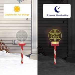 Christmas Snowflake Pathway Lights Outdoor Decoration - 4 Pack Waterproof Solar Candy Cane Stake Lights, Auto 7 Color Changing Christmas Solar Pathway Lights Garden Stake for Patio Yard Lawn Walkway