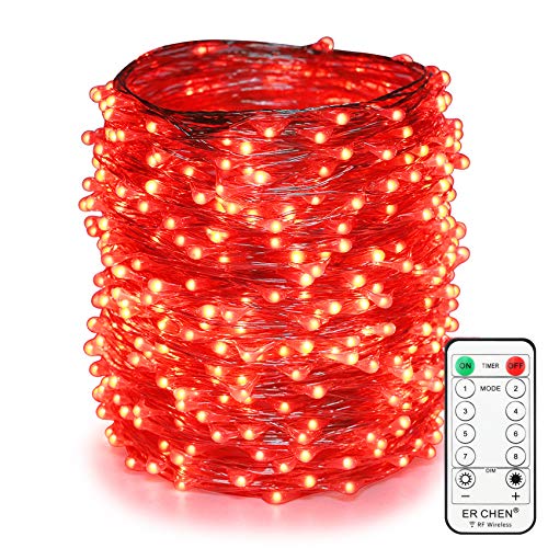 ER CHEN Red Fairy Lights Plug in, 66ft 200 LED Starry String Lights Dimmable with Remote Control, Waterproof Copper Wire Decorative Lights for Bedroom, Patio, Garden, Yard, Party （Red）