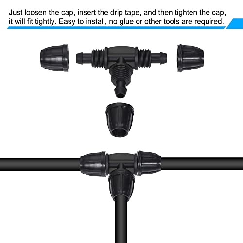 MECCANIXITY Drip Irrigation Barbed Tee 3-Way Fitting 8mm/11mm Tubing for Garden Drip Tape Tubing Sprinkler System Black Pack of 10