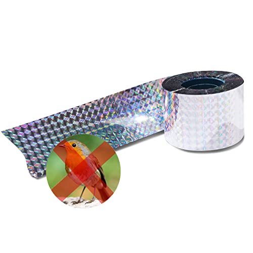 Reflective Scare Tape Ribbon, Double Sided Sturdy, Stops Damage, Roosting, and Mess (350ft Roll)