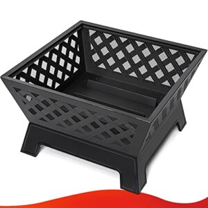 SINGLYFIRE 26 Inch Fire Pits for Outside Square Firepit Outdoor Wood Burning Extra Large Steel Firepit Rectangular Deep Bowl for Patio Backyard Garden with Ash Plate,Spark Screen,Log Grate,Poker