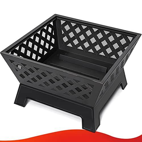 SINGLYFIRE 26 Inch Fire Pits for Outside Square Firepit Outdoor Wood Burning Extra Large Steel Firepit Rectangular Deep Bowl for Patio Backyard Garden with Ash Plate,Spark Screen,Log Grate,Poker