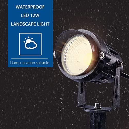 SUNVIE 12W LED Landscape Lighting Low Voltage (AC/DC 12V) Waterproof Garden Pathway Lights Super Warm White (900LM) Walls Trees Flags Outdoor Spotlights with Spike Stand (4 Pack)