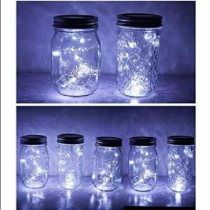 6 pack mason jar lights, 20 led solar cold white fairy string lights lids insert for garden deck patio party wedding christmas decorative lighting fit for regular mouth jars