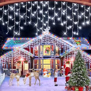 maojia led christmas lights decorations outdoor – 66ft 640 leds 8 modes curtain fairy lights with 120 drops, waterproof led string lights for holiday wedding party garden decorations, cold white