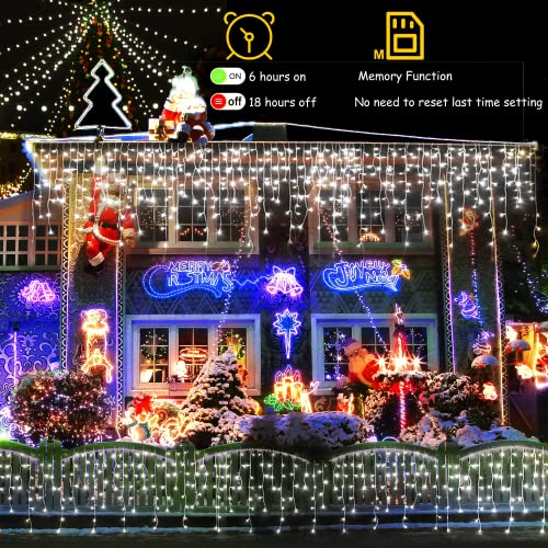 Maojia LED Christmas Lights Decorations Outdoor - 66Ft 640 LEDs 8 Modes Curtain Fairy Lights with 120 Drops, Waterproof LED String Lights for Holiday Wedding Party Garden Decorations, Cold White