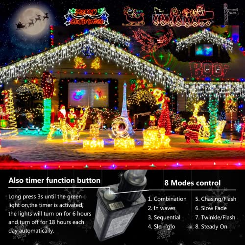 Maojia LED Christmas Lights Decorations Outdoor - 66Ft 640 LEDs 8 Modes Curtain Fairy Lights with 120 Drops, Waterproof LED String Lights for Holiday Wedding Party Garden Decorations, Cold White