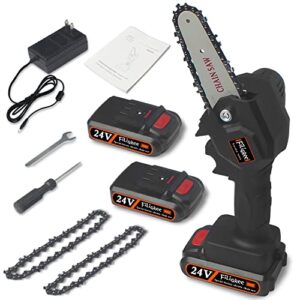 Mini Chainsaw Cordless, 4 Inch Electric Portable Mini Chain Saw with 2Pcs Rechargeable Battery and 2Pcs Chain, 0.7kg Lightweight Handheld Chainsaw for Tree Branch Wood Cutting