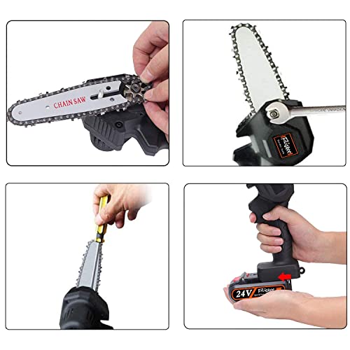 Mini Chainsaw Cordless, 4 Inch Electric Portable Mini Chain Saw with 2Pcs Rechargeable Battery and 2Pcs Chain, 0.7kg Lightweight Handheld Chainsaw for Tree Branch Wood Cutting