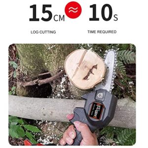 Mini Chainsaw Cordless, 4 Inch Electric Portable Mini Chain Saw with 2Pcs Rechargeable Battery and 2Pcs Chain, 0.7kg Lightweight Handheld Chainsaw for Tree Branch Wood Cutting