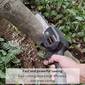 Mini Chainsaw Cordless, 4 Inch Electric Portable Mini Chain Saw with 2Pcs Rechargeable Battery and 2Pcs Chain, 0.7kg Lightweight Handheld Chainsaw for Tree Branch Wood Cutting