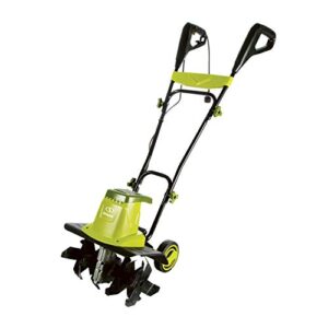 Sun Joe TJ604E 16-Inch 13.5 AMP Electric Garden Tiller/Cultivator,Black & CJ603E 15-Amp 1.7-Inch Cutting Diameter Electric Silent Wood Chipper/Shredder, Green