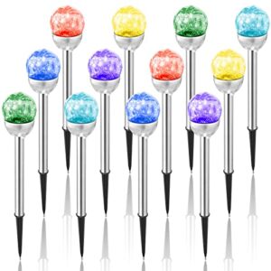 12 pcs solar garden lights cracked glass ball led garden lights 7 color changing solar decorative outdoor lights solar powered stake ball light for yard patio landscape pathway decoration