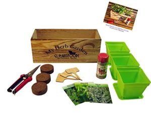 herb window garden gift set- complete windowsill herb garden growing kit including seeds, pots, quality herb clippers, soil pods all in a beautiful planter box. hands on gift set.
