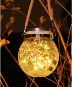 feiyan solar glass lanterns outdoor, colorfull garden solar light hanging glass jar waterproof lantern table lamps 30 leds for balcony, yard, path,home decoration (colorful)