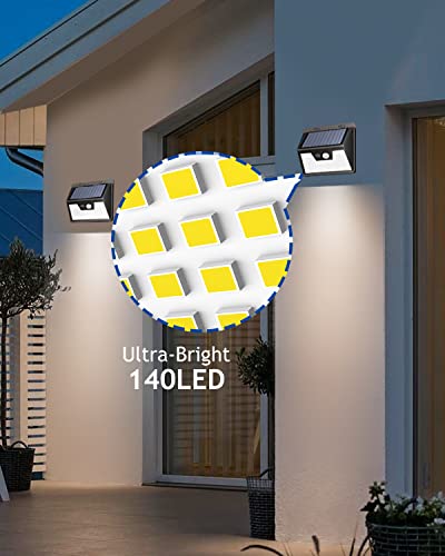 Peasur Solar Outdoor Lights [2 Pack/140LED], Motion Sensor Outdoor Lights Ultra-Bright, Solar Powered Security Lights 3 Working Modes, Solar Lights Outdoor Waterproof for Outside Garden Yard (500LM)