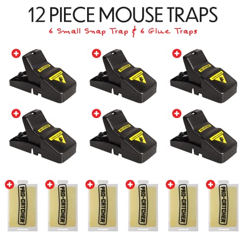 Mouse Trap Set Mouse Traps Indoor for Home, Mouse, Home, Glue Traps for Mice and Rats, Mouse Traps for House, Traps for Indoor Garden, 6 Snap Mouse Traps 6 Glue Traps - 12 Pack